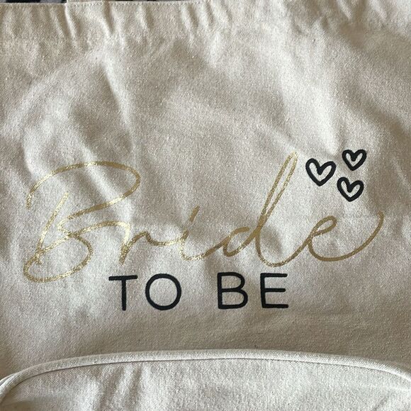 New Eccolo gold lettering bride to be heart simple beige canvas mini tote bag - Picture 3 of 10